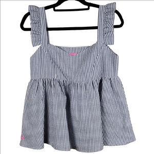 Simply Southern Blue White Striped Sweetheart Neckline Seersucker Babydoll Top